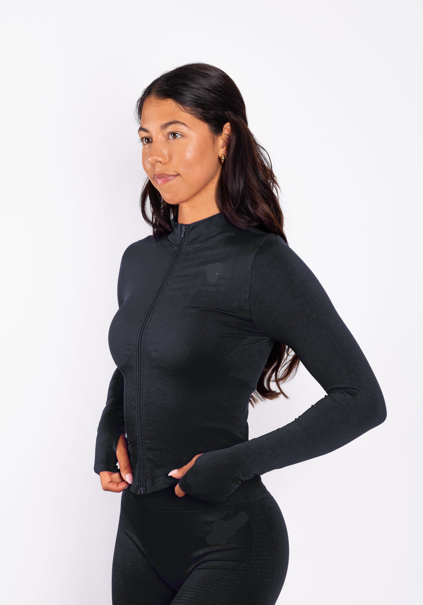 Essence | Chaqueta con cremallera acanalada sin costuras – Negro