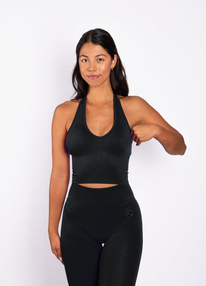 Essence | Top Halter Acanalado Sin Costuras – Negro