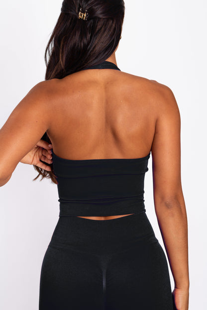 Essence | Top Halter Acanalado Sin Costuras – Negro
