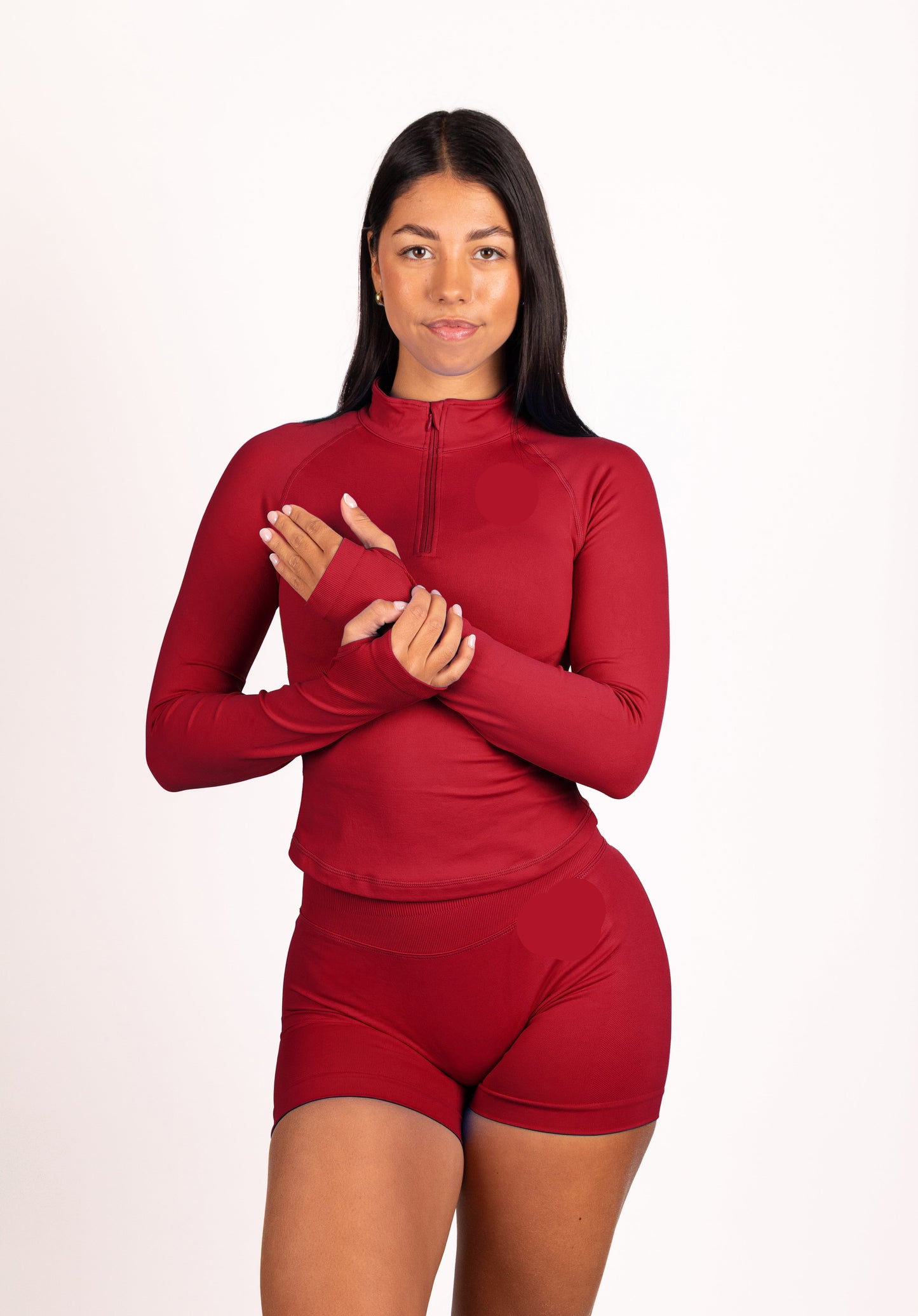 Aura | Pantalones Cortos Fruncidos de Alto Rendimiento Premium - Rojos