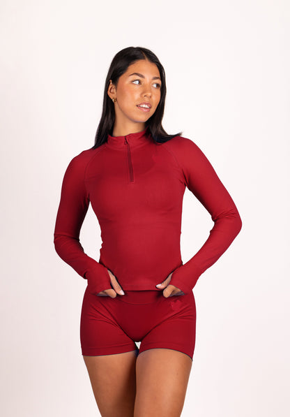 Aura | Pantalones Cortos Fruncidos de Alto Rendimiento Premium - Rojos
