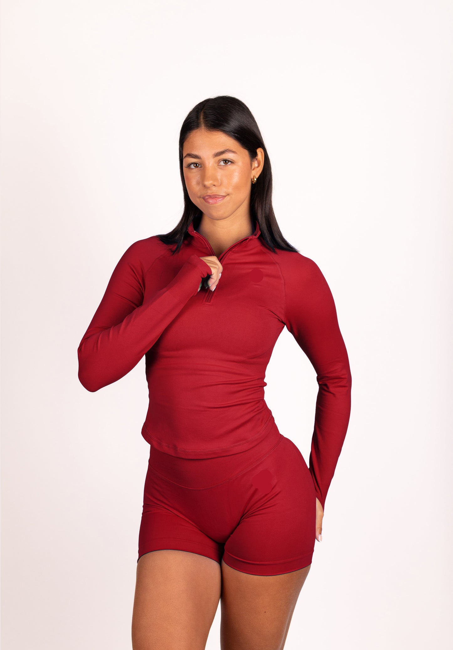 Aura | Pantalones Cortos Fruncidos de Alto Rendimiento Premium - Rojos