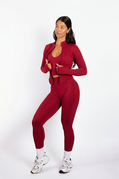 Essence | Chaqueta con cremallera sin costuras y acanalada – Roja