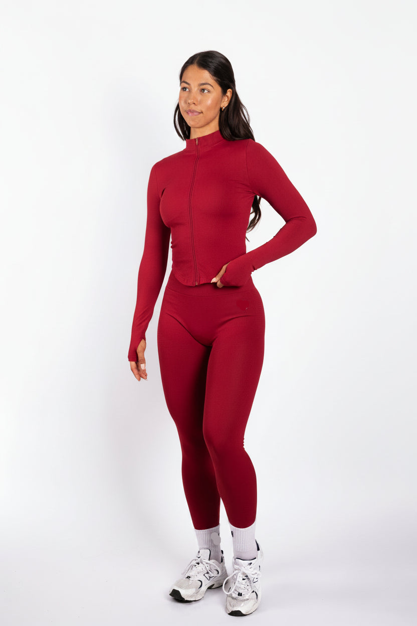 Essence | Chaqueta con cremallera sin costuras y acanalada – Roja