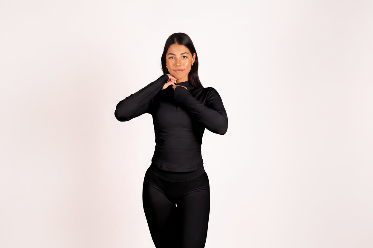 Aura | Top de Manga Larga con Media Cremallera - Negro