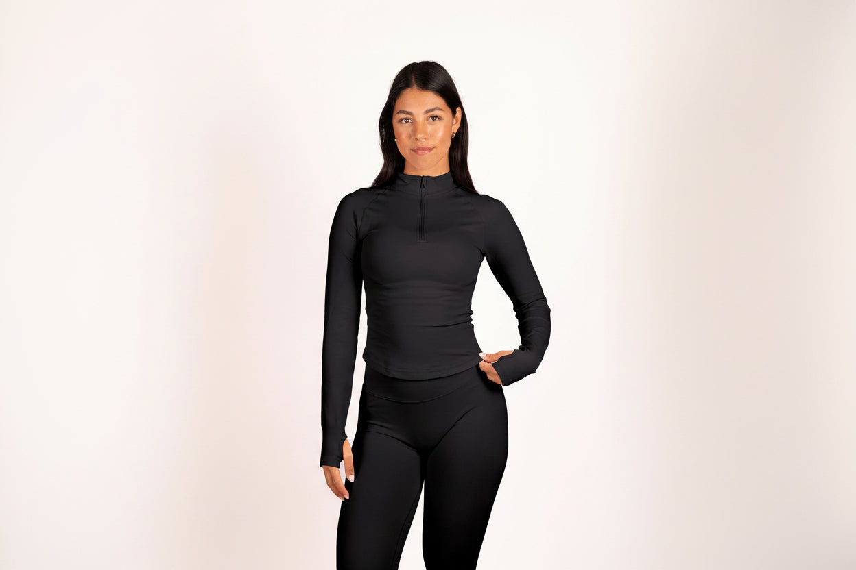 Aura | Top de Manga Larga con Media Cremallera - Negro