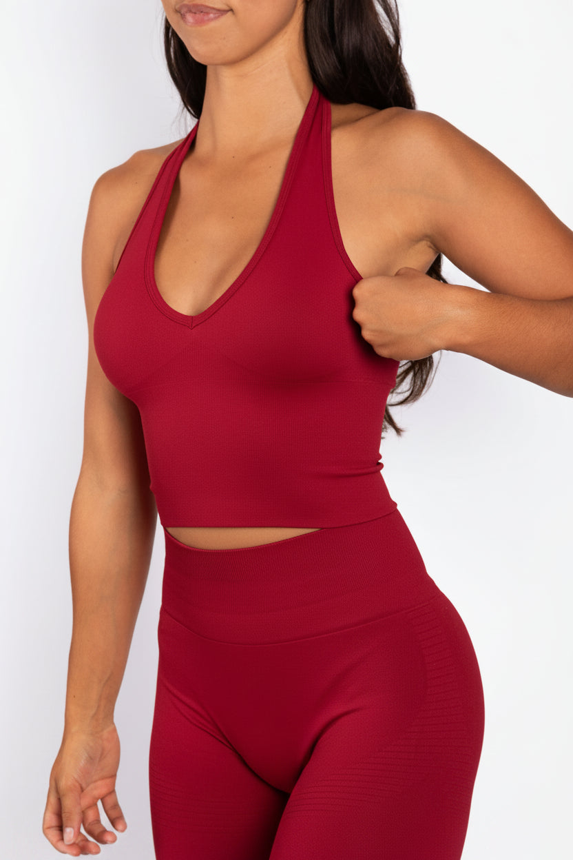 Essence | Top Halter Acanalado Sin Costuras – Rojo