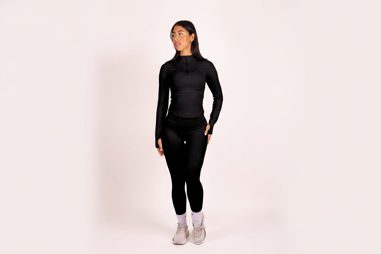 Aura | Top de Manga Larga con Media Cremallera - Negro