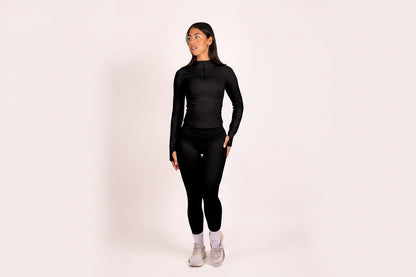 Aura | Top de Manga Larga con Media Cremallera - Negro