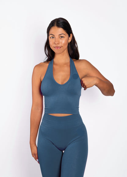 Essence | Top Halter Acanalado Sin Costuras – Azul