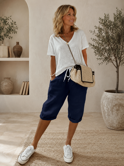 Valencia | Pantalones Cortos de Lino Suaves - Azul Marino