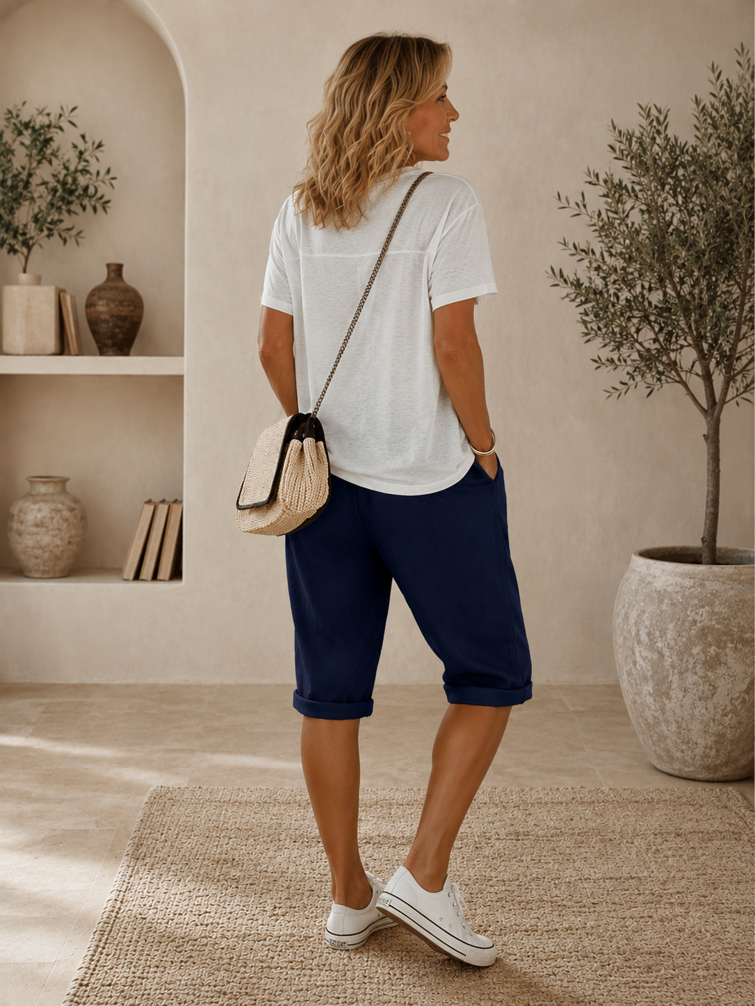 Valencia | Pantalones Cortos de Lino Suaves - Azul Marino