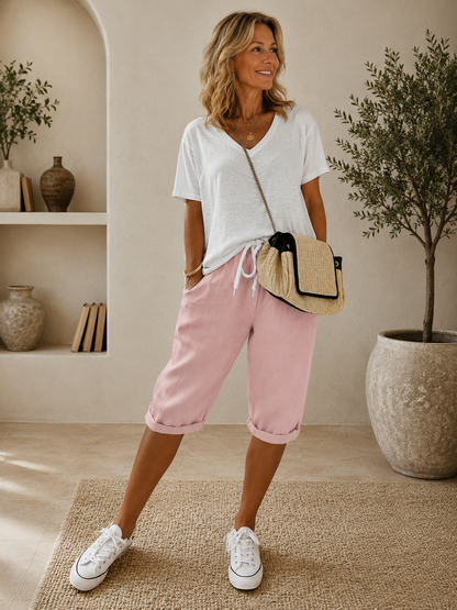 Valencia | Pantalones Cortos Suaves de Lino - Rosado