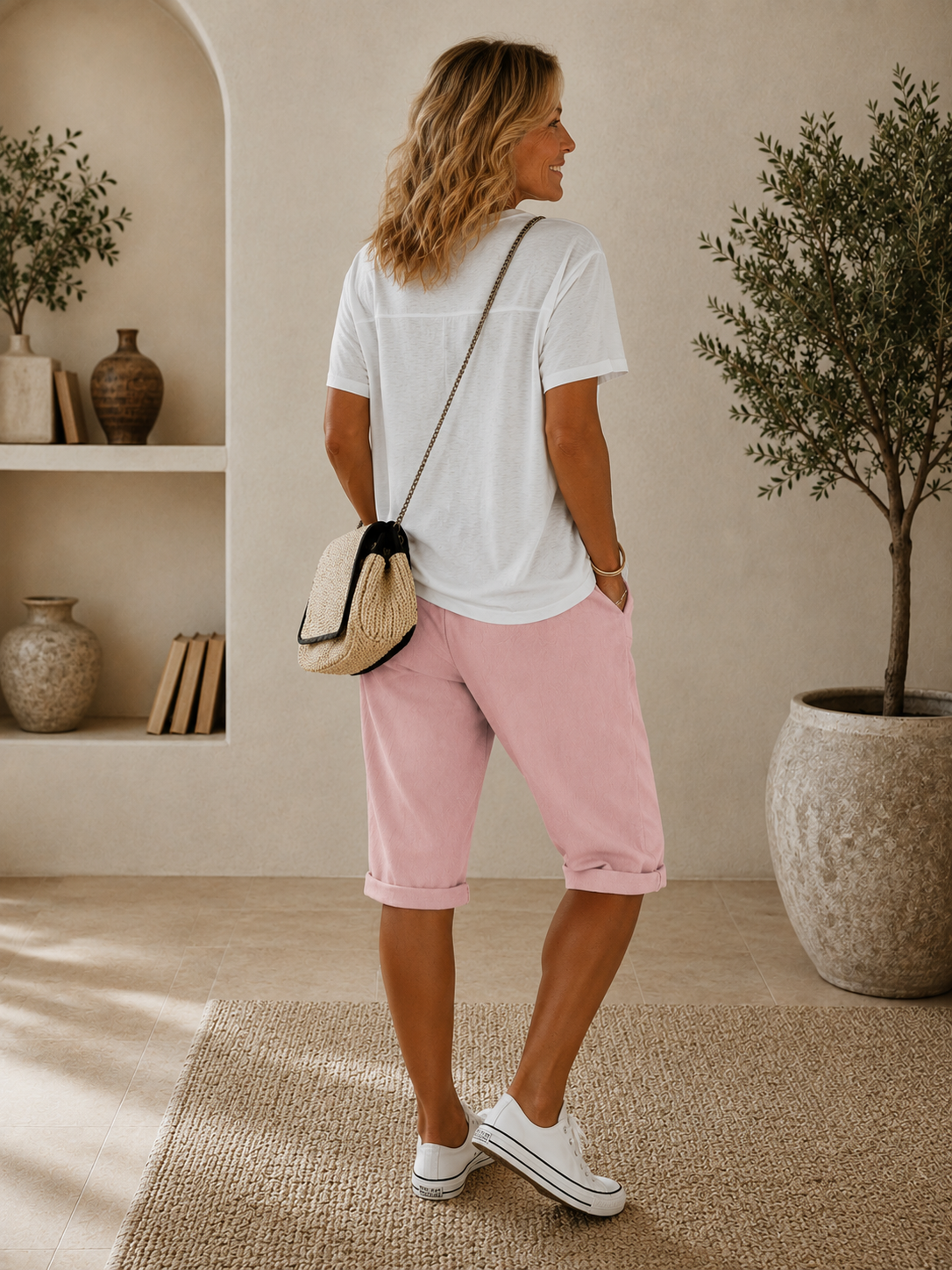 Valencia | Pantalones Cortos Suaves de Lino - Rosado