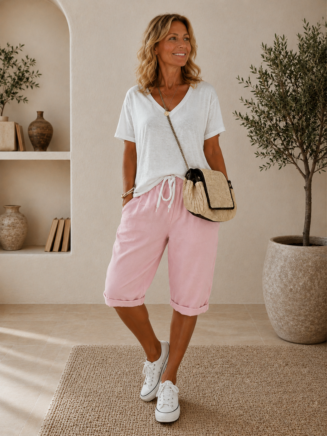 Valencia | Pantalones Cortos Suaves de Lino - Rosado