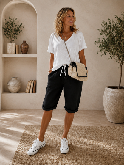 Valencia | Pantalones Cortos de Lino Suaves - Negro