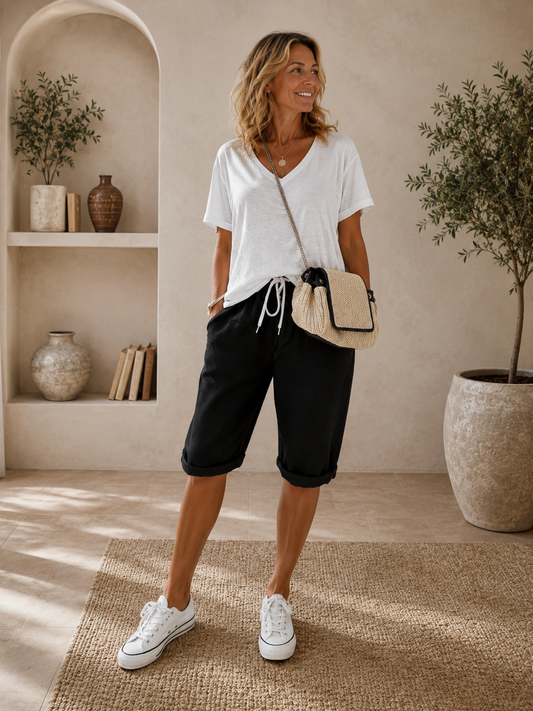 Valencia | Pantalones Cortos de Lino Suaves - Negro