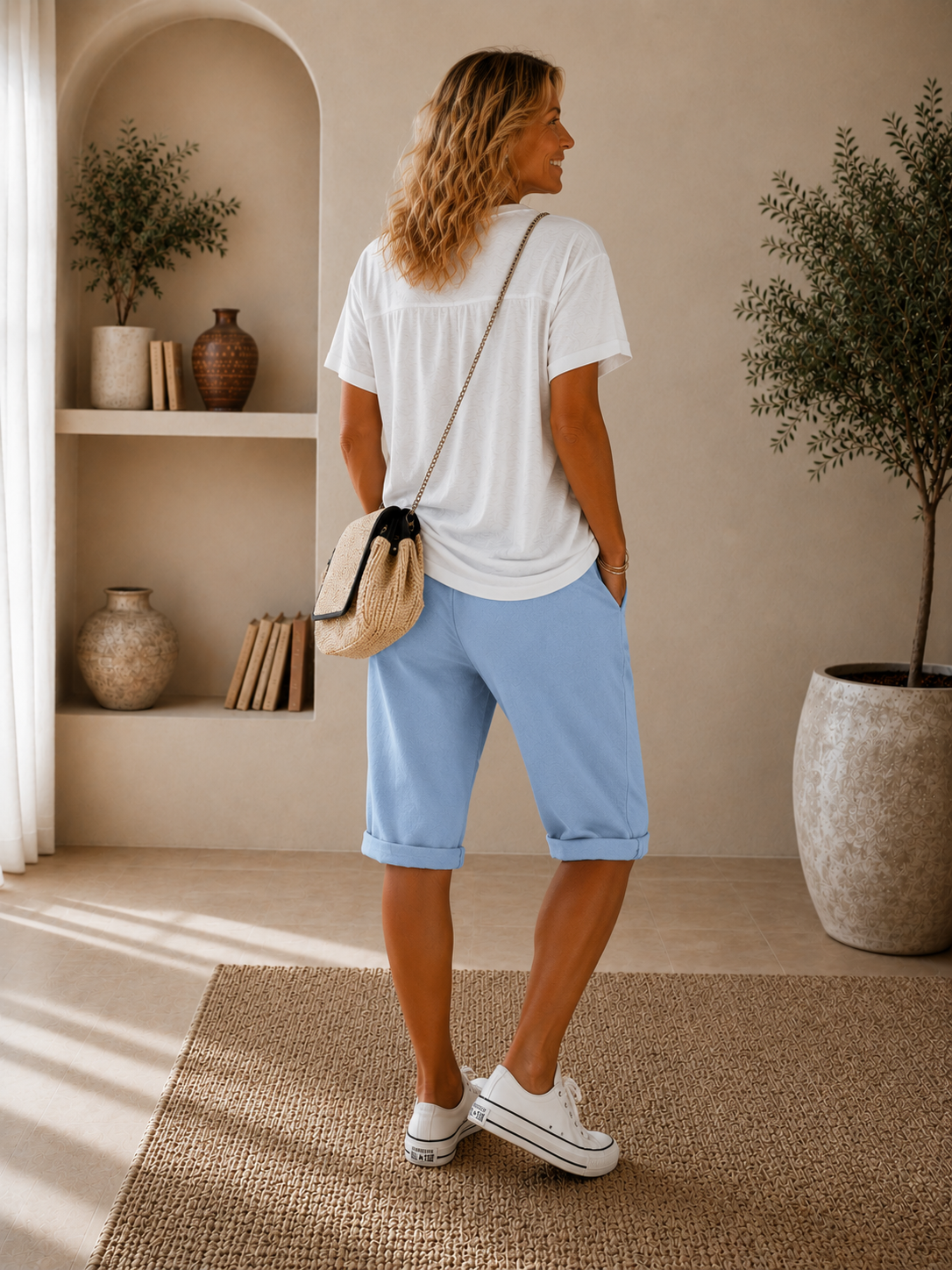 Valencia | Pantalones Cortos de Lino Suaves - Azul Claro