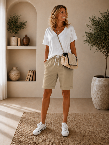 Valencia | Pantalones Cortos de Lino Suave - Beige