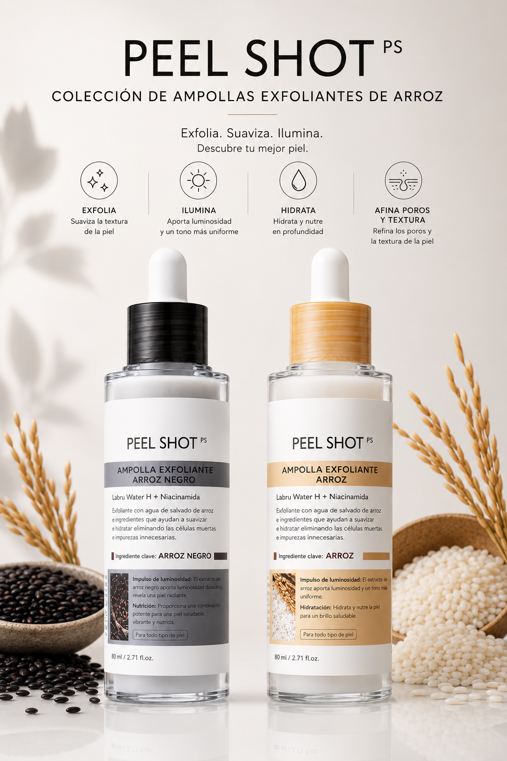 Ampolla PEEL SHOT Iluminadora con Arroz