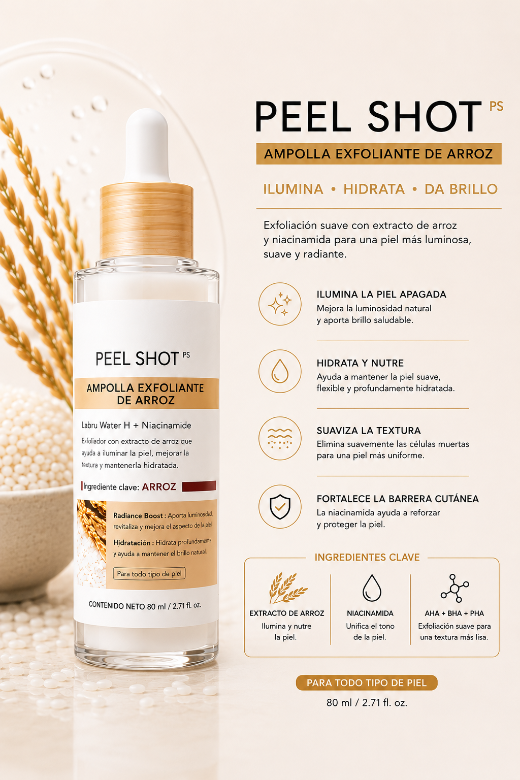 Ampolla PEEL SHOT Iluminadora con Arroz