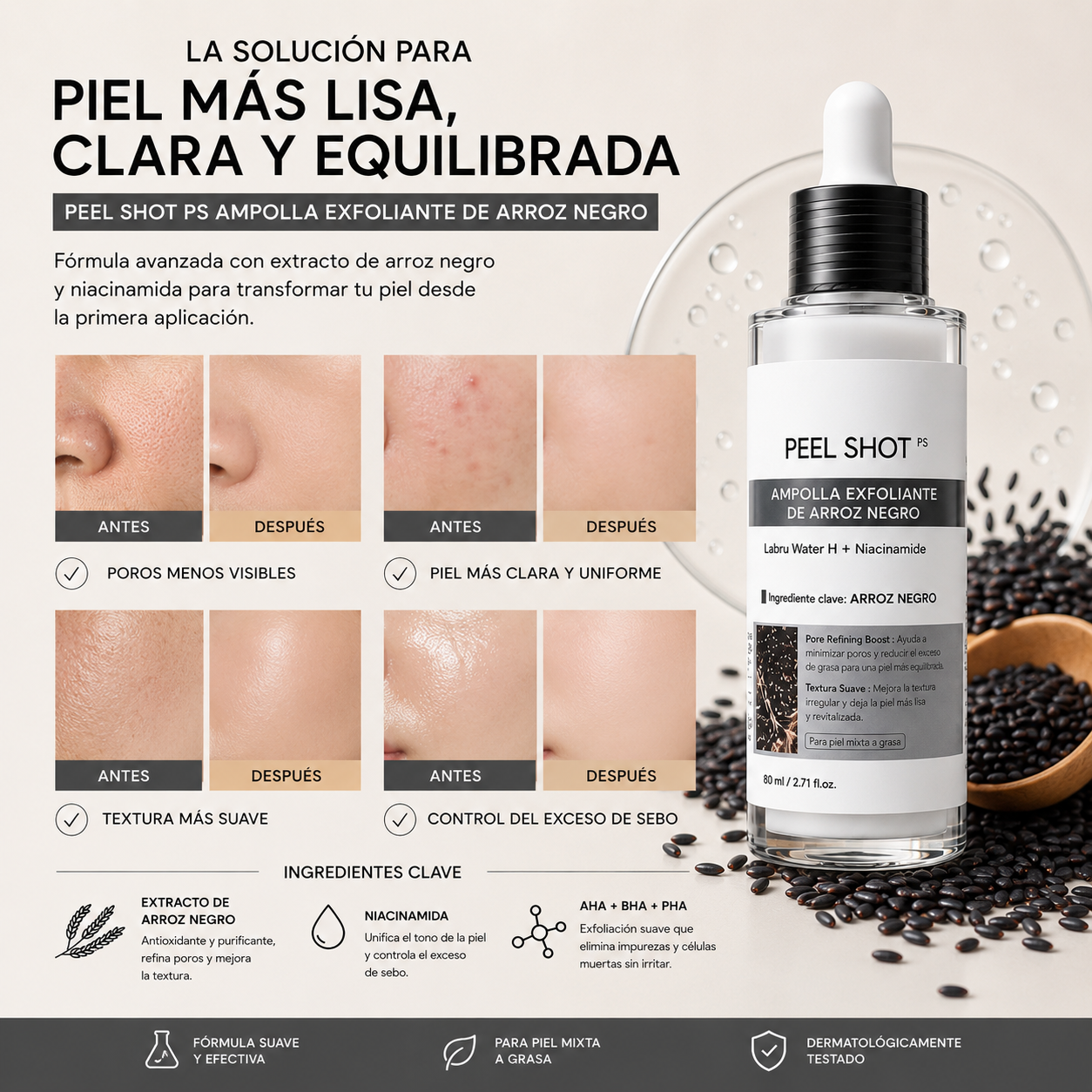 Ampolla PEEL SHOT Iluminadora con Arroz