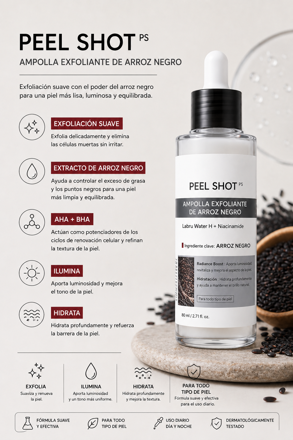 PEEL SHOT Ampolla Refinadora de Arroz Negro