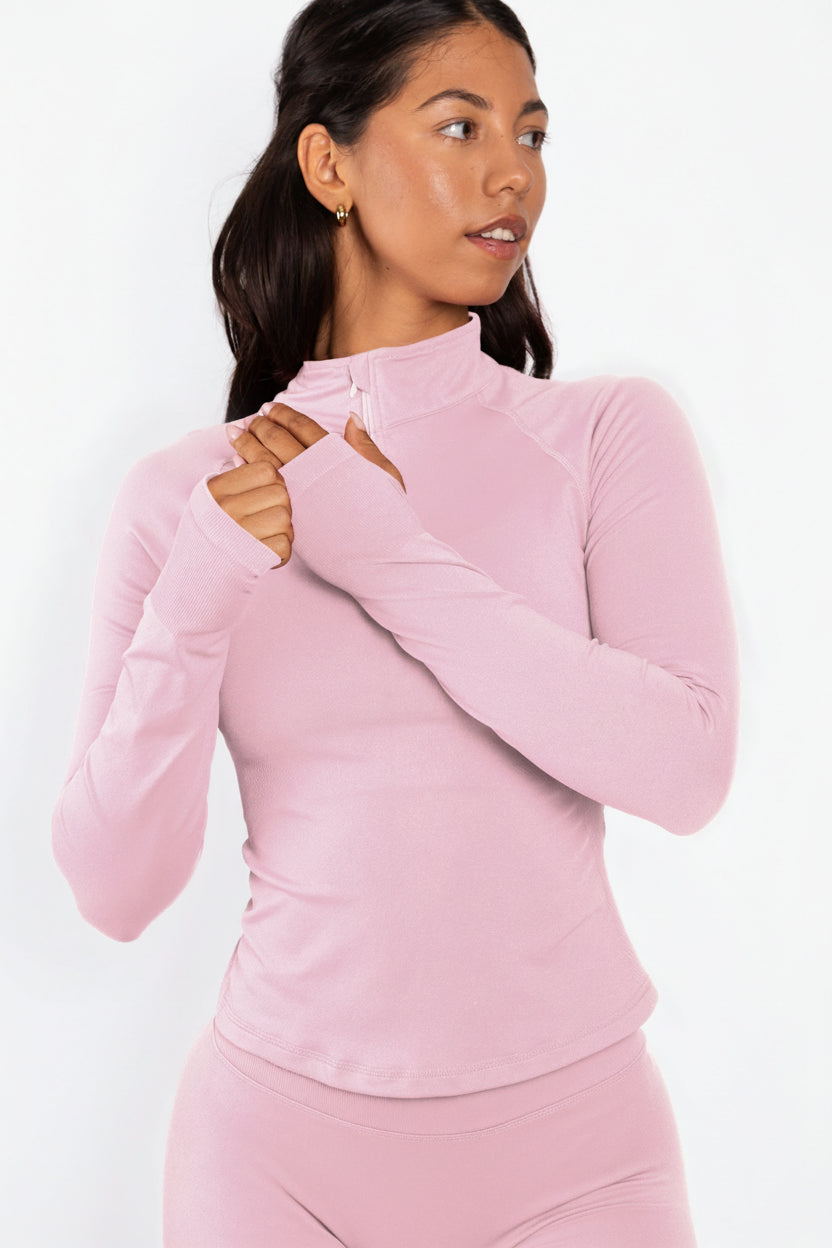 Aura | Top de manga larga con media cremallera - Rosa