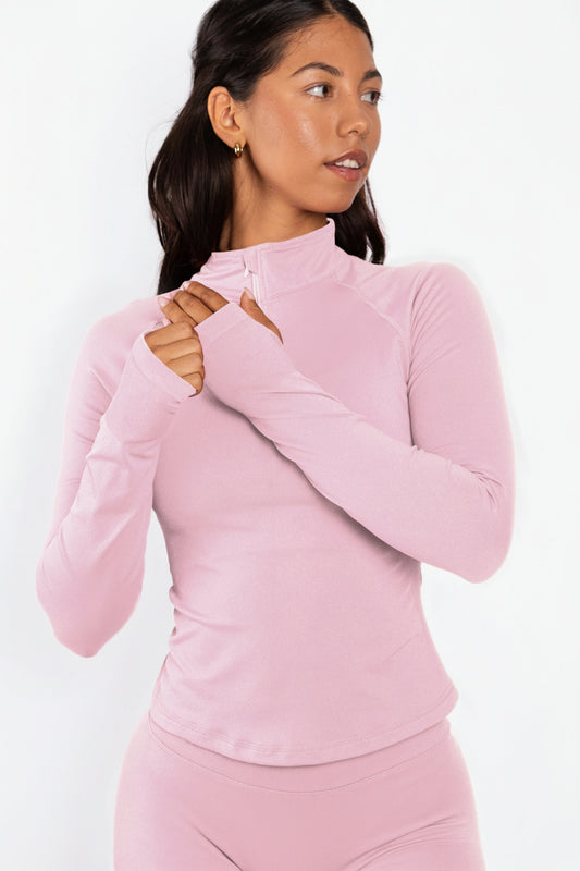 Aura | Top de manga larga con media cremallera - Rosa