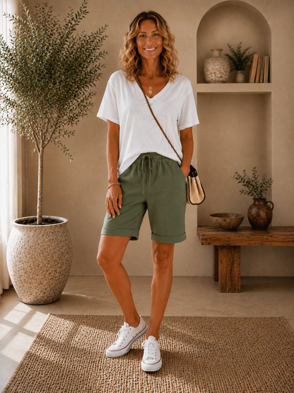 Valencia | Pantalón Corto de Lino Suave - Verde