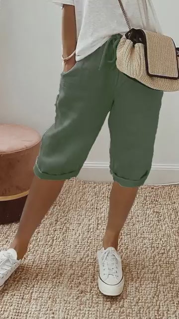 Valencia | Pantalón Corto de Lino Suave - Verde