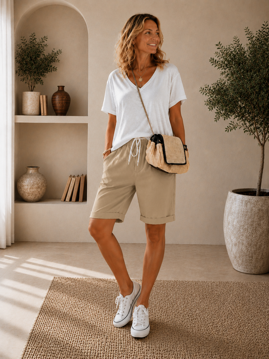 Valencia | Pantalones Cortos de Lino Suave - Beige