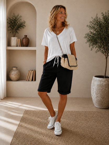 Valencia | Pantalones Cortos de Lino Suaves - Negro