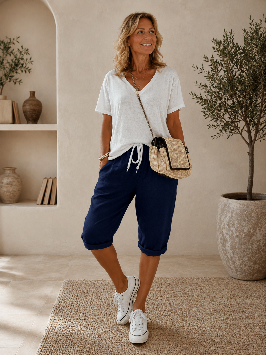 Valencia | Pantalones Cortos de Lino Suaves - Azul Marino